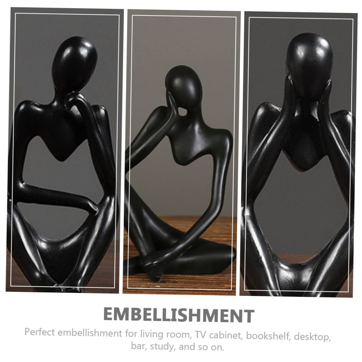 DECHOUS Statuetta Astratta di Figura Moderna 3 Pezzi in Resina Nera | Libreria e Soggiorno, Design Semplice Artistico, Oggettistica da Casa per Tavolo