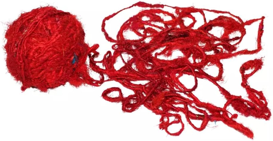 Knitsilk Regular Recycled Sari Silk Yarn - Red (100 Grams, 50-70 Yards) Soft Silk, Eco-Friendly Yarn, Knitting, Jewelry Making, Unique Craft Supplies image 3