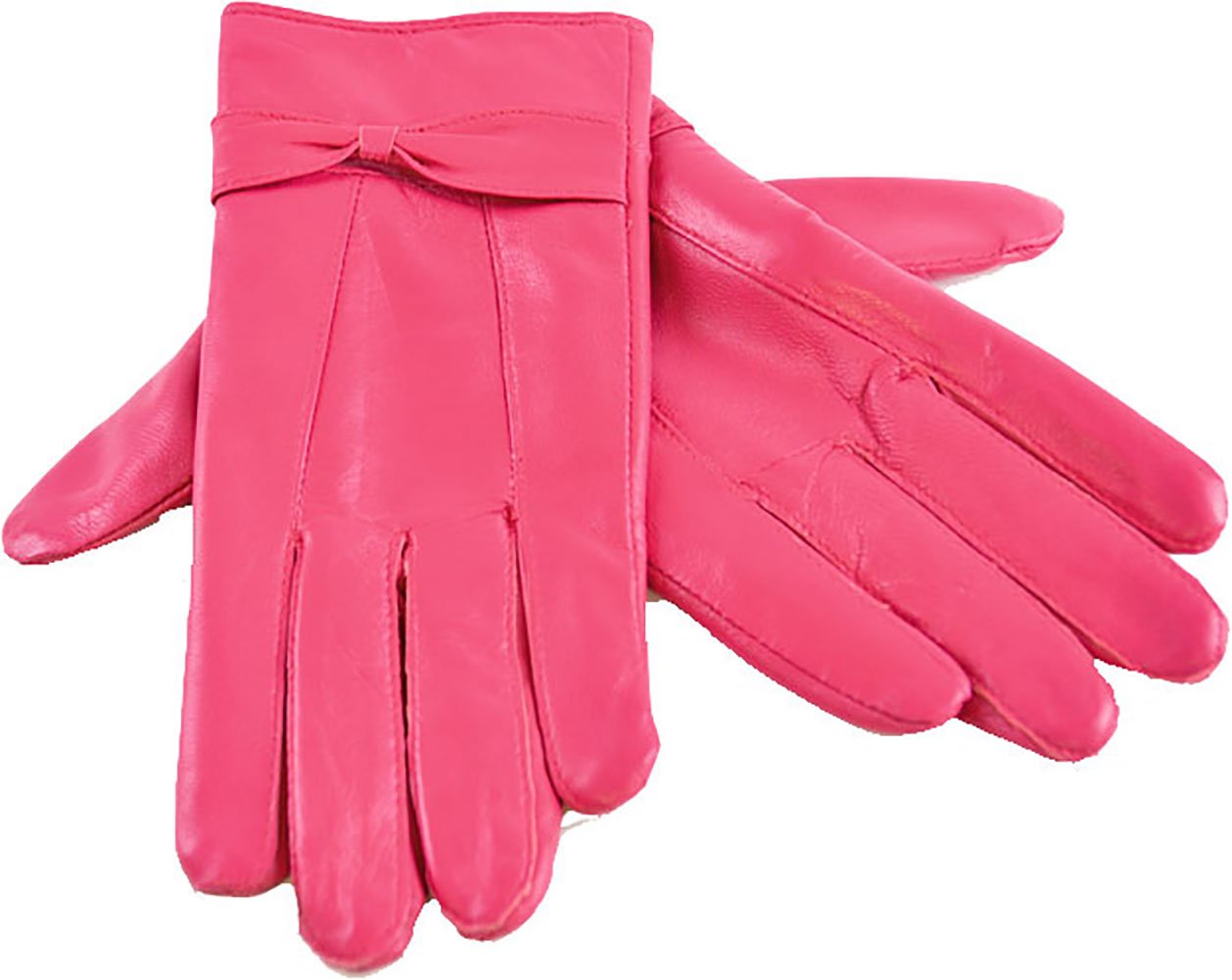 laylawson Ladies Womens Genuine Soft Winter Driving Leather Gloves with Fleece Lining and Bow[S/M][Pink]