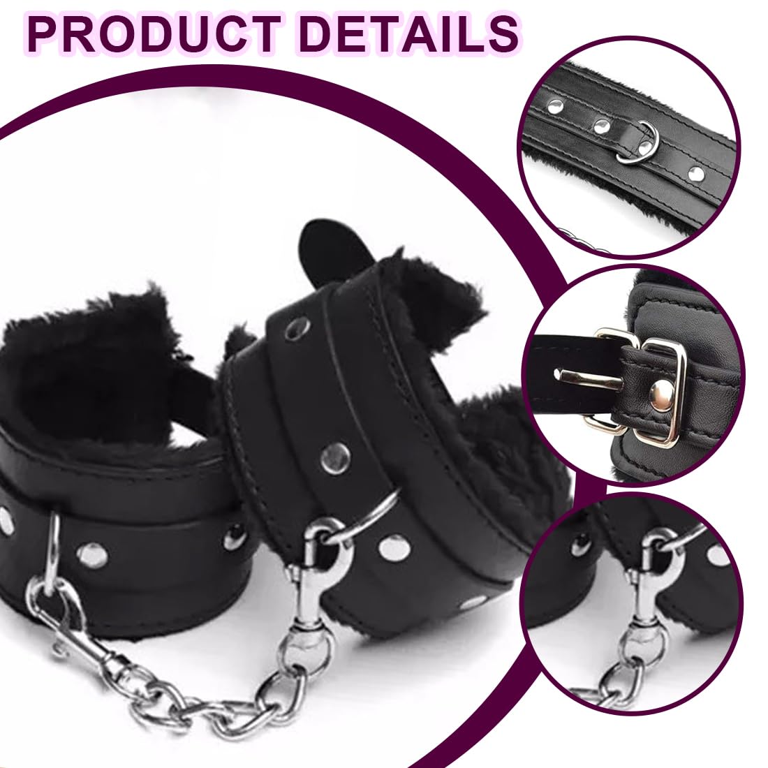 EIHI 1 PCS Esposas para Juegos Sexuales, Cómodas Esposas de Muñeca de Peluche, Pulsera de PU para Juegos de Bondage