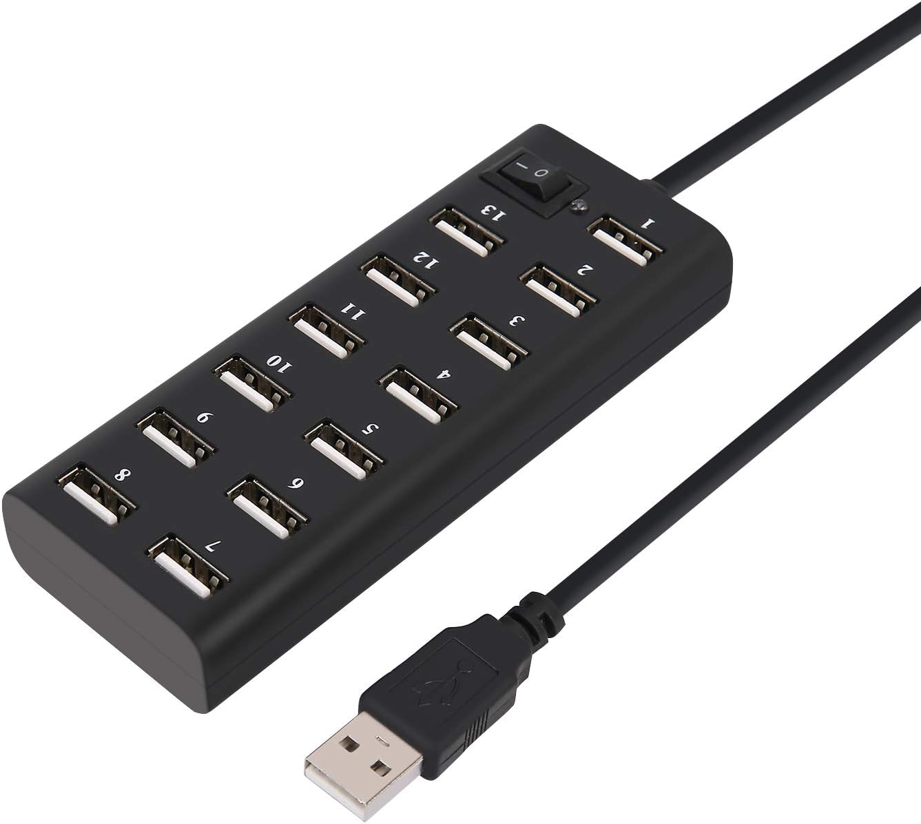 HDE 13 Port USB 2.0 Hub with Control Switch (Black)