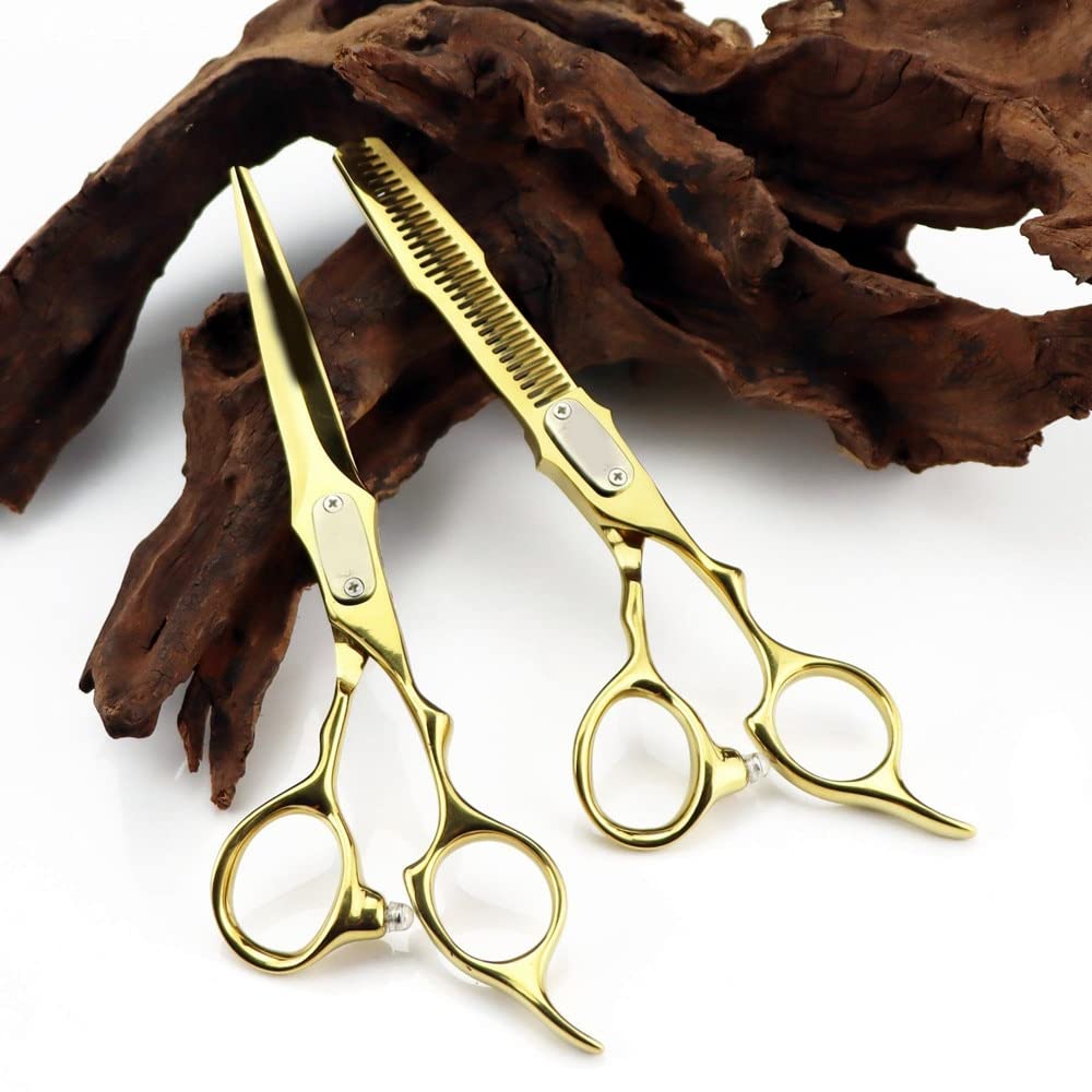 Tijeras profesionales para cortar el cabello de 6 pulgadas, fabricadas en Japón con acero 440c, tijeras de alta gama para corte y entresacado, juego de peluquería (tijeras de entresacado) (juego)