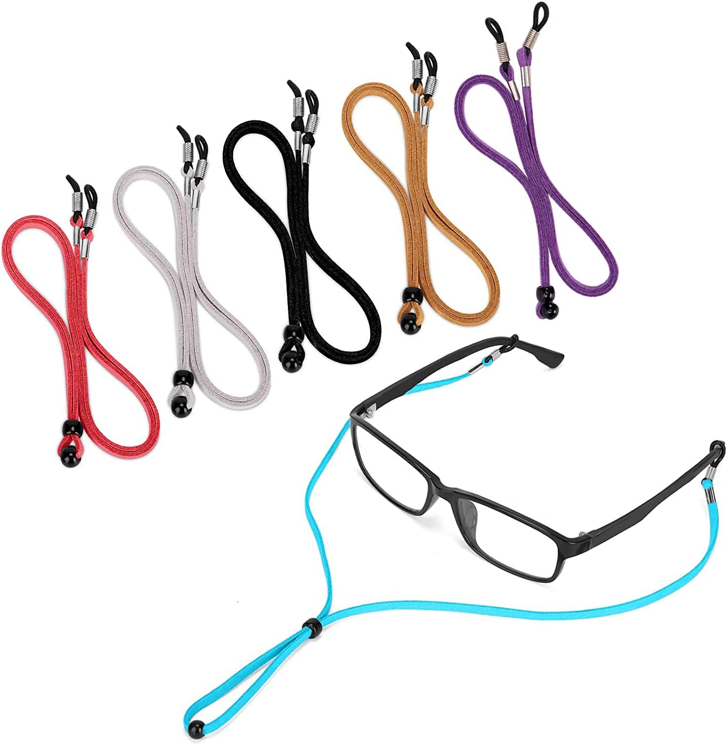 Eye Glasses String Holder Strap, 6 Pcs Leather Adjustable Eyeglass
