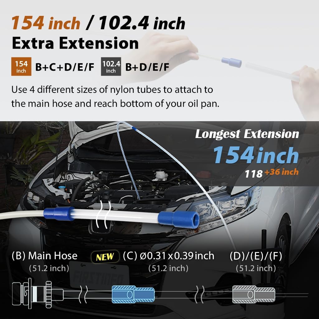 FIRSTINFO A1102EH4 New Accessories 5 Piece Oil Nylon Tube Hose for Pneumatic/Manual Oil Changer Vacuum Fluid Extractor Pump