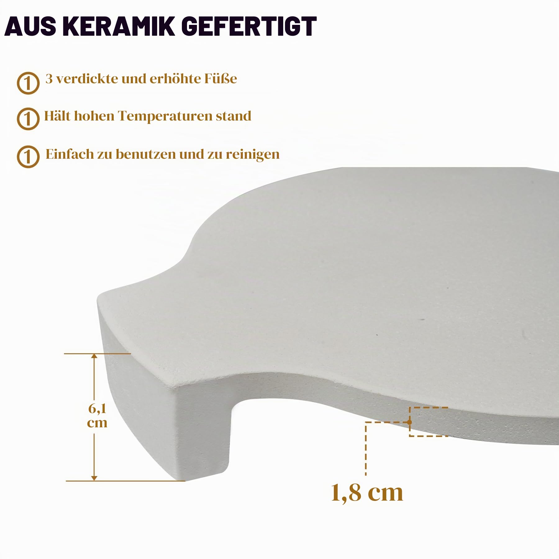 18.3'' Pizzastein & Heat Deflector für Kamado Zubehör – Extra Dicker Keramik Conveggtor mit 3 Beinen, Grill Deflektorstein & Backstein für Pizza, Brot & BBQ