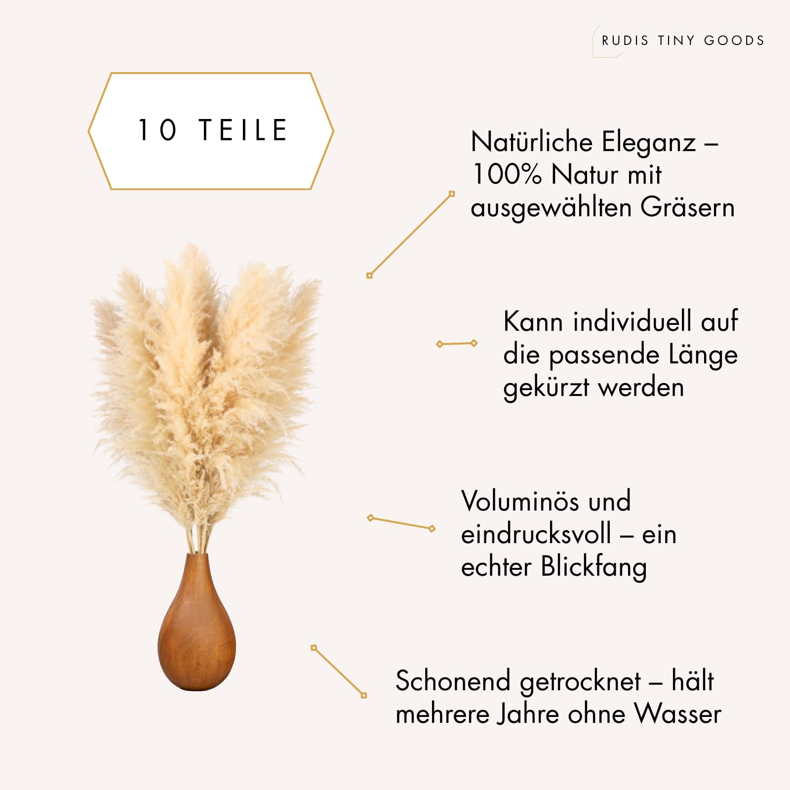 Pampasgras groß 100 cm - Trockenblumenstrauß XXL - Trockenblumen Boho Deko Beige Schlafzimmer Wohnzimmer Badezimmer Hochzeit Tischdeko getrocknet (10 Stück)