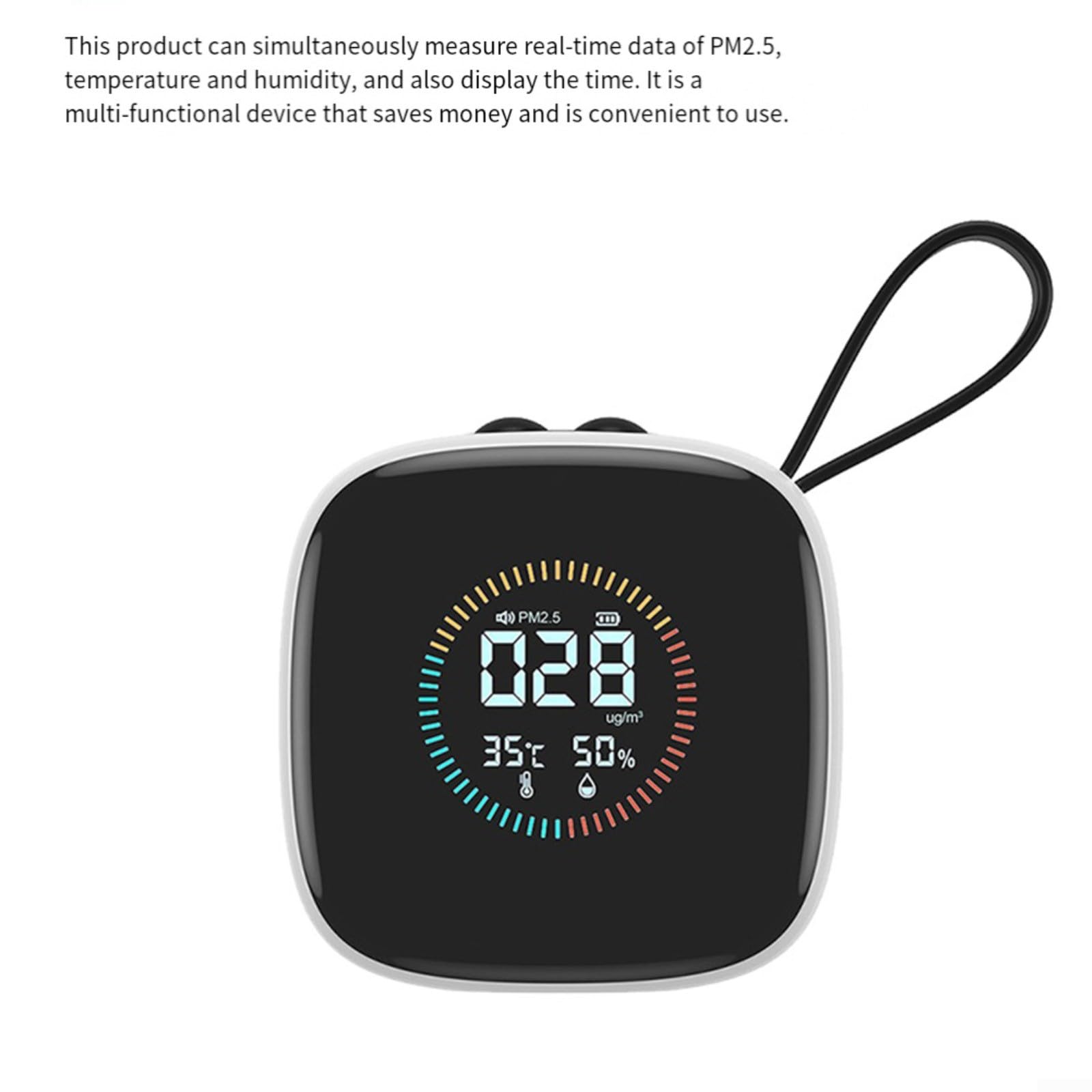 Detector PM2.5 con temperatura y humedad, alarma de monitor de calidad del aire de 800 mAh | PM2.5 en tiempo real, pantalla de temperatura, humedad, alarma, 800 mAh para batería, para carga USB C