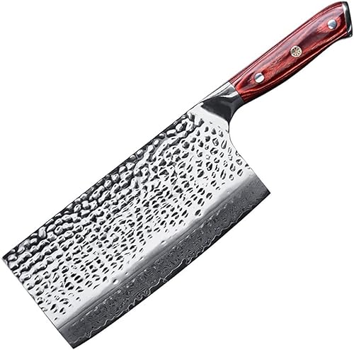 Cleaver Knife,Meat Cleaver, 7 inch 67 layers Damascus Steel Meat Cleaver Knife Kitchen Knife Damascus Chopping Knife with Redwood Handle