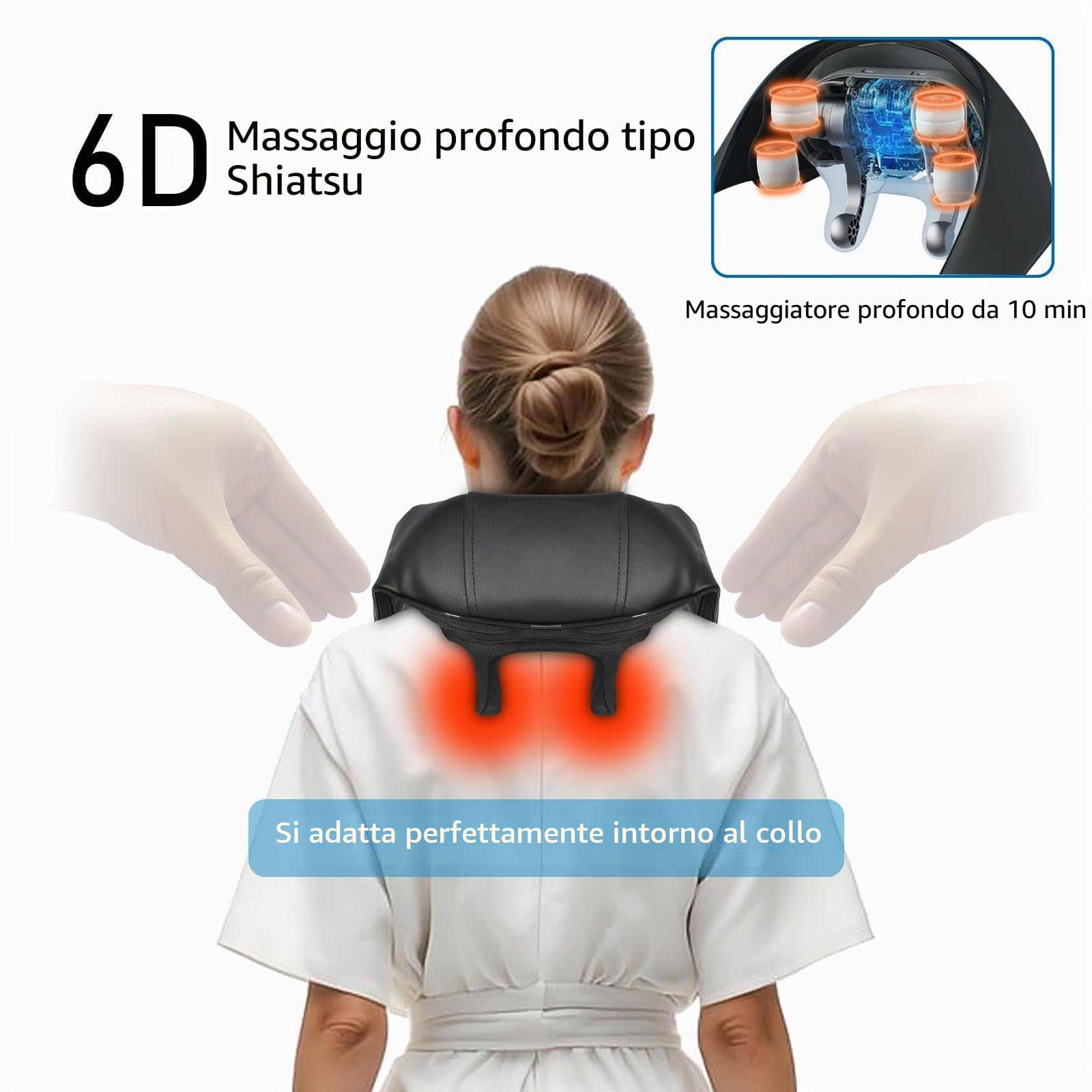 BIBIRE Massaggiatore per il collo e le spalle, massaggiatori cordless con 6 nodi di massaggio, massaggiatore shiatsu per il collo e le spalle con calore per le trappole, la schiena e le gambe