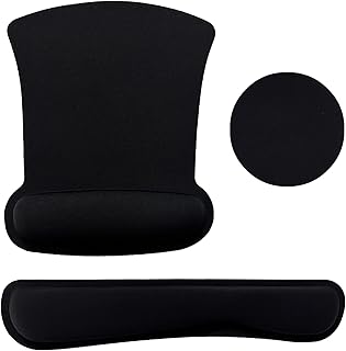 Keyboard Wrist Rest Pad Mouse Pad with Wrist Support Set of 3, Gaming Mousepad with Non-Slip Rubber Base, Ergonomic Memory Foam Mouse Cushion Support for Home Office Laptop Computer, Black
