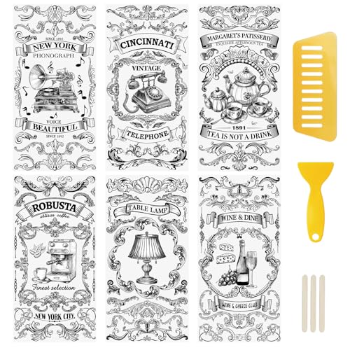 WANDIC 6 Sheets Black White Rub On Transfer Sticker