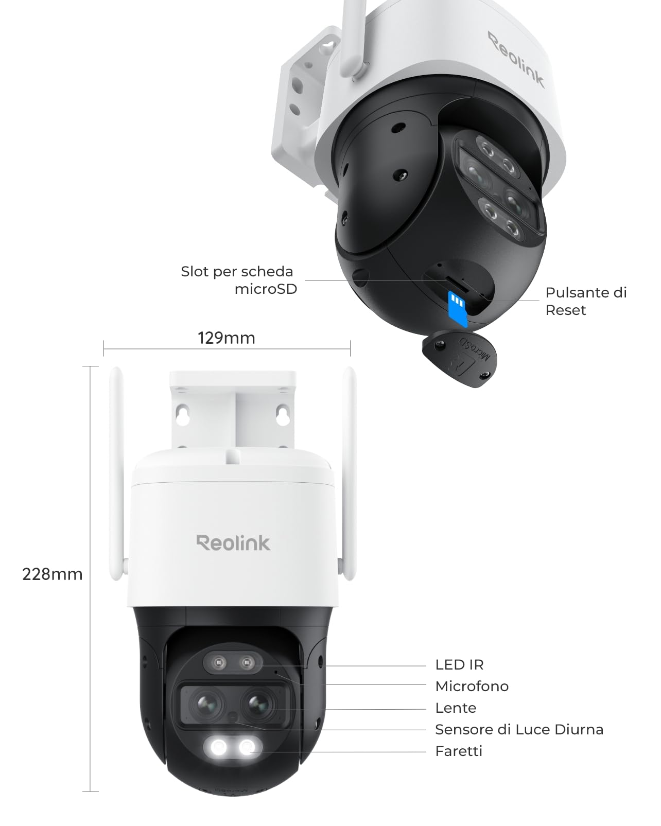 Reolink 4K PTZ Telecamera Wi-Fi Esterno a Doppio Obiettivo, 355°Pan/90°Tilt, Zoom Ibrido 6X, Rilevamento Persona/Veicolo/Animale, Auto-tracking, Audio 2 Vie, Visione Notturna a Colori, TrackMix WiFi