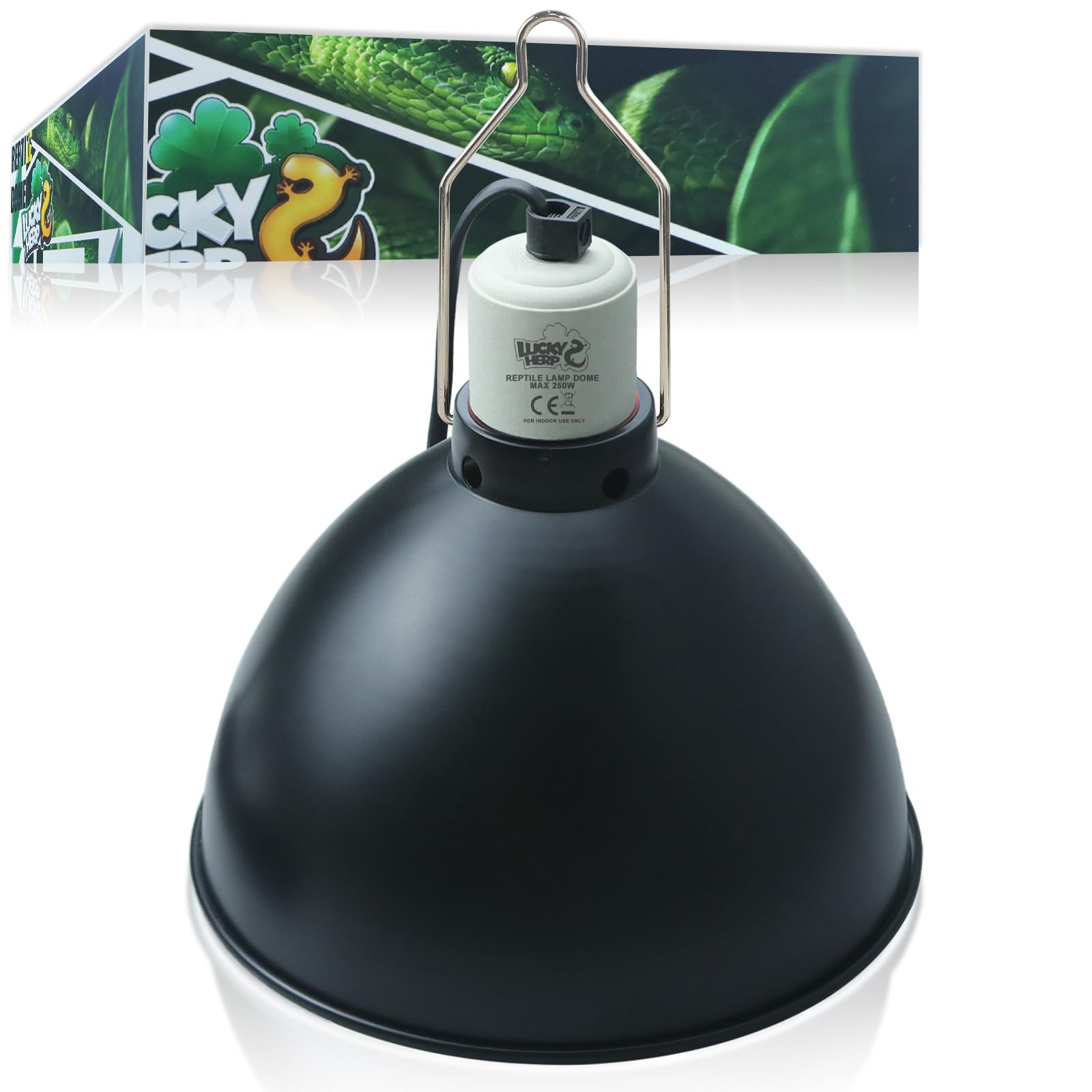 LUCKY HERP Portalampada Riscaldante per Tartaruga, Lampada Frontale per Rettili UVA UVB, Paralume Potenza Massima 250W Adatta per Rettili e Mammiferi