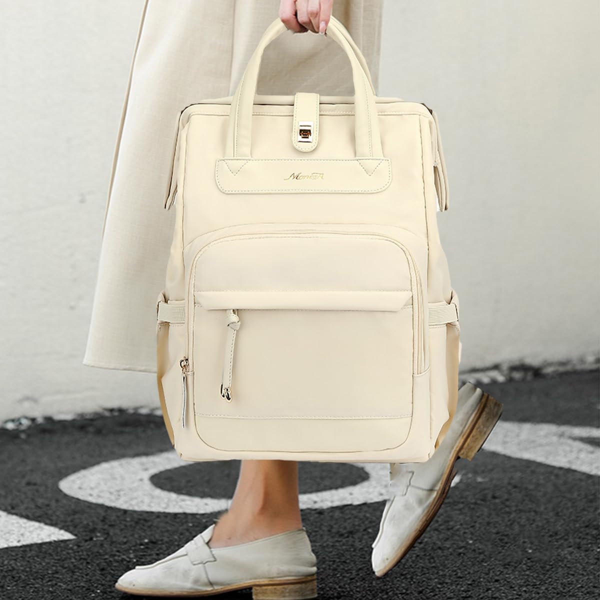 SONARIN Elegante Casual Zaino Fasciatoio,Multifunzionale Impermeabile Borsa per Pannolini Zaino Mamma Neonato Borsa Fasciatoio da Viaggio con Tasche Termiche Biberon(Beige)