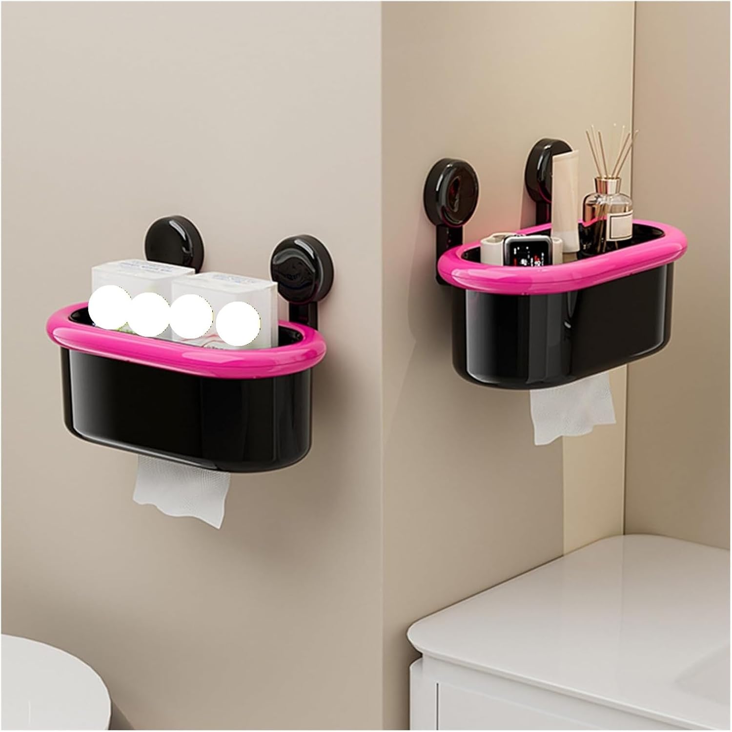 Toilet Paper Holder Suction Cup Wall Mounted Tissue Holder Resistant Box Paper Dispenser Bathroom Tissue(Milky White)