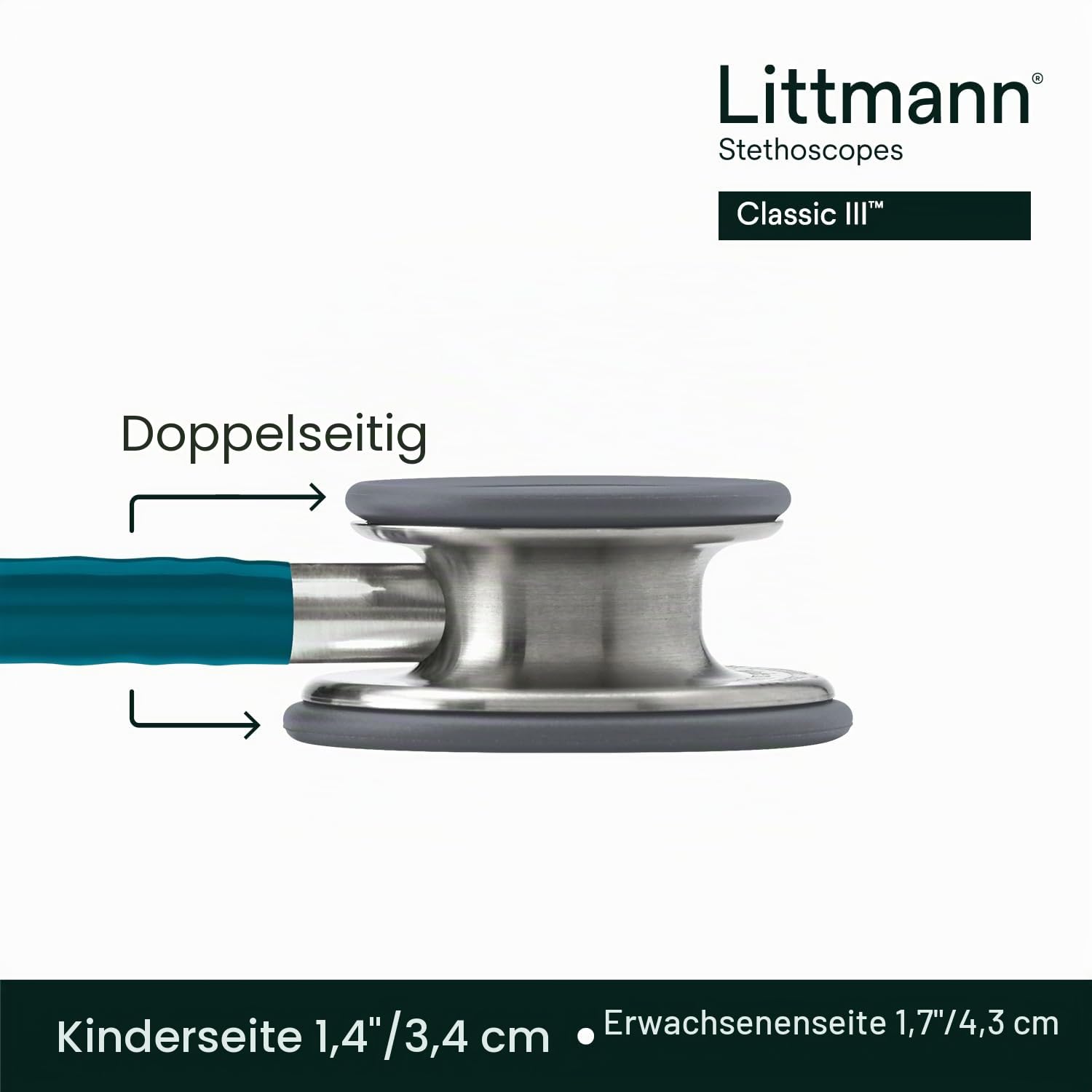 3M Littmann Classic III Stethoskop zur Überwachung, 5623, karibikblauer Schlauch, 69 cm