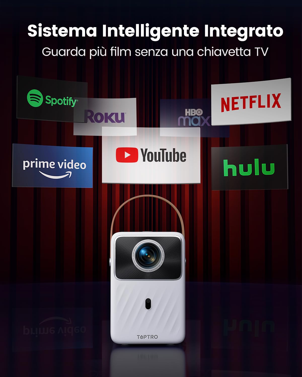 Proiettore Portatile [Batteria integrata & Android TV] Toptro Mini Proiettore 1080P Full HD E-Focus/Auto Keystone, 350 ANSI Videoproiettore con WiFi Bluetooth Zoom 50% per Home Theater/HDMI/USB