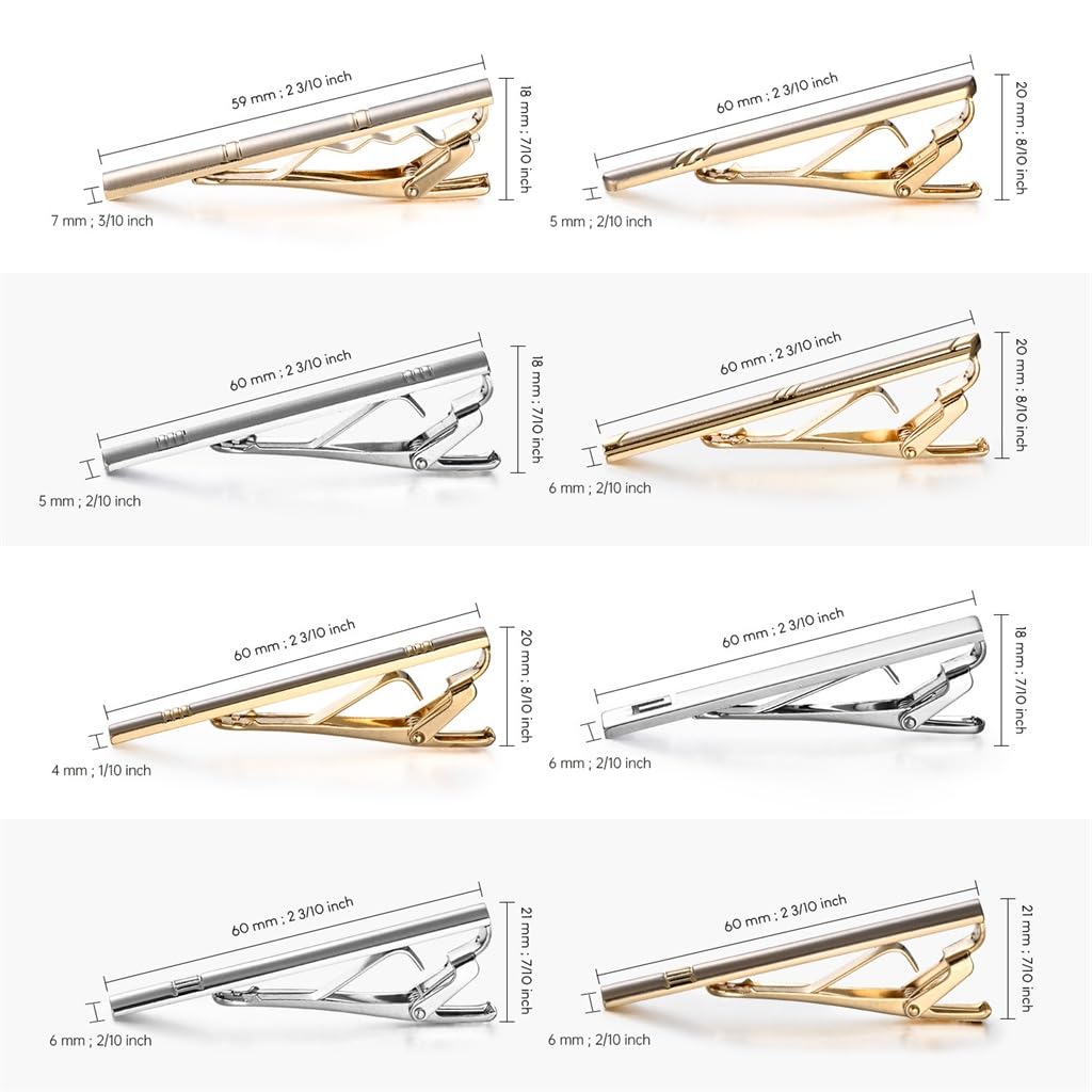 Ensemble de 8 Pinces à Cravate pour Homme avec boîte, Couleur Or, Accessoires, Boutons de Manchette, Pince à Cravate (D comme sur l'image)