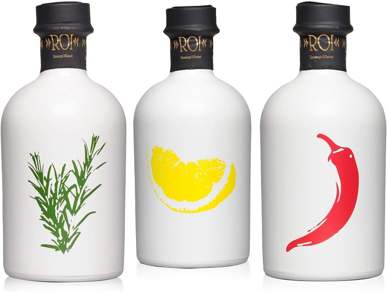 ROI Extra Virgin Olive Oils Flavored with Lemon, Chili, & Rosemary - 100% Naturally Infused Herb Olive Oil - Italian Gourmet Olive Oil, Variety Set of 3, 8.45 fl oz (250ml) Each