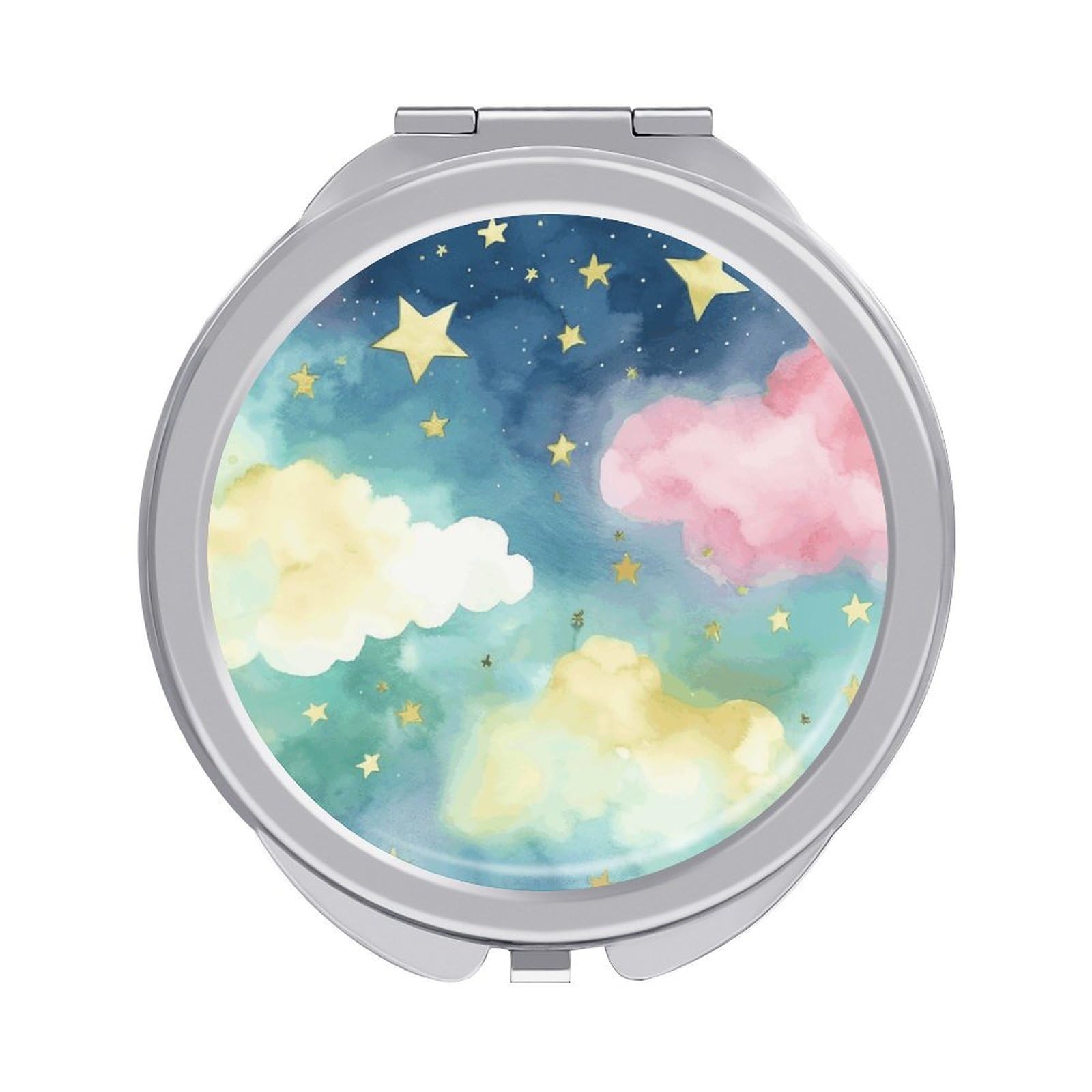 JTREHY Stars Watercolor Sky Makeup Mirror Portable Folding Mirror Compact Travel Mirrors 2-Sided Round Pocket Mirrors Cute Handheld Beauty Mirror for Handbag Purse for Women Gift
