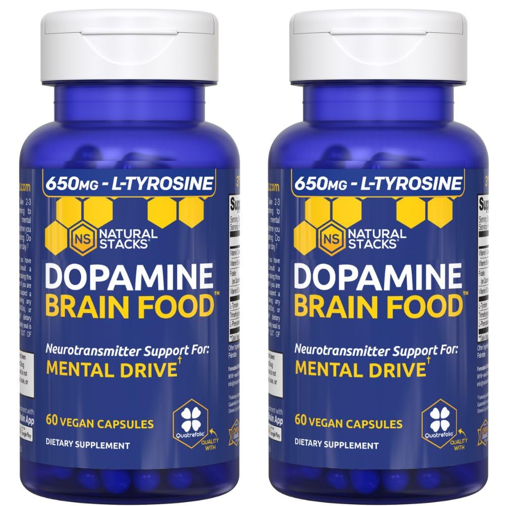 Dopamine Brain Food - 650mg L-Tyrosine Supplement - Dopamine Supplement for Focus & Mental Drive - Supports Mental Energy - Neurotransmitter Support with B Vitamins - 120 Capsules