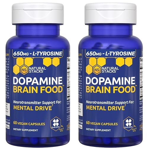NATURAL STACKS Dopamine Brain Food - 650mg L-Tyrosine Supplement - Dopamine Supplement for Focus & Mental Drive - Supports Mental Energy - Neurotransmitter Support with B Vitamins - 120 Capsules - Dopamine Brain food - 120 Count (Pack of 1)