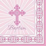 Radiant Cross Pink Baptism Party Napkins, 16ct