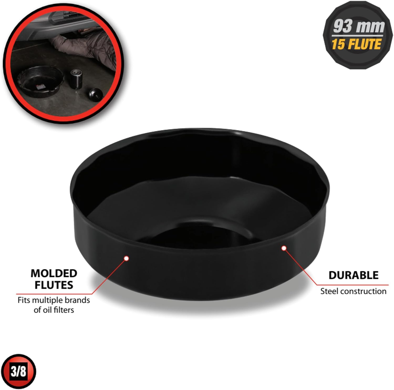 Performance Tool W54107 Oil Filter Wrench - Steel Construction for Strength, Fits Multiple Brands of Oil Filters, for Use with 3/8-Inch Drive Tool