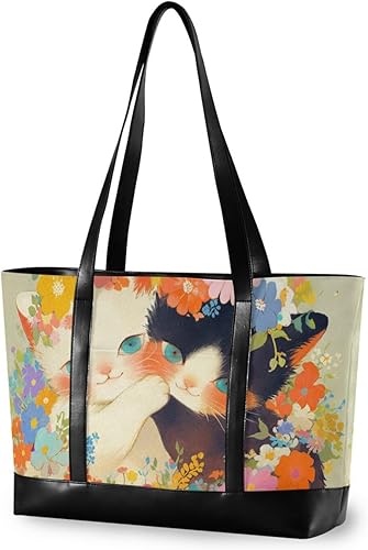 cute Cute Flowers Vintage fashion laptop tote bag with zipper work purses for commuter with diaper maletin ejecutivo para mujer