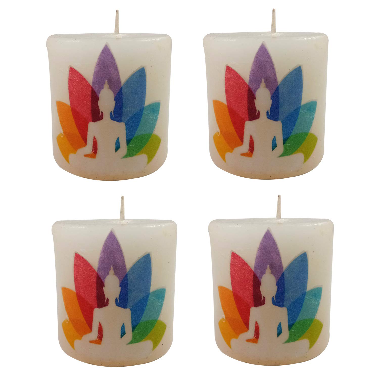 India Meets India Christmas,Handicraft,Printed Gautam Buddha Wax Pillar Candles - Pack of 4,White Color,Best for Gifting, Made by Awarded/Certified Indian Artisan