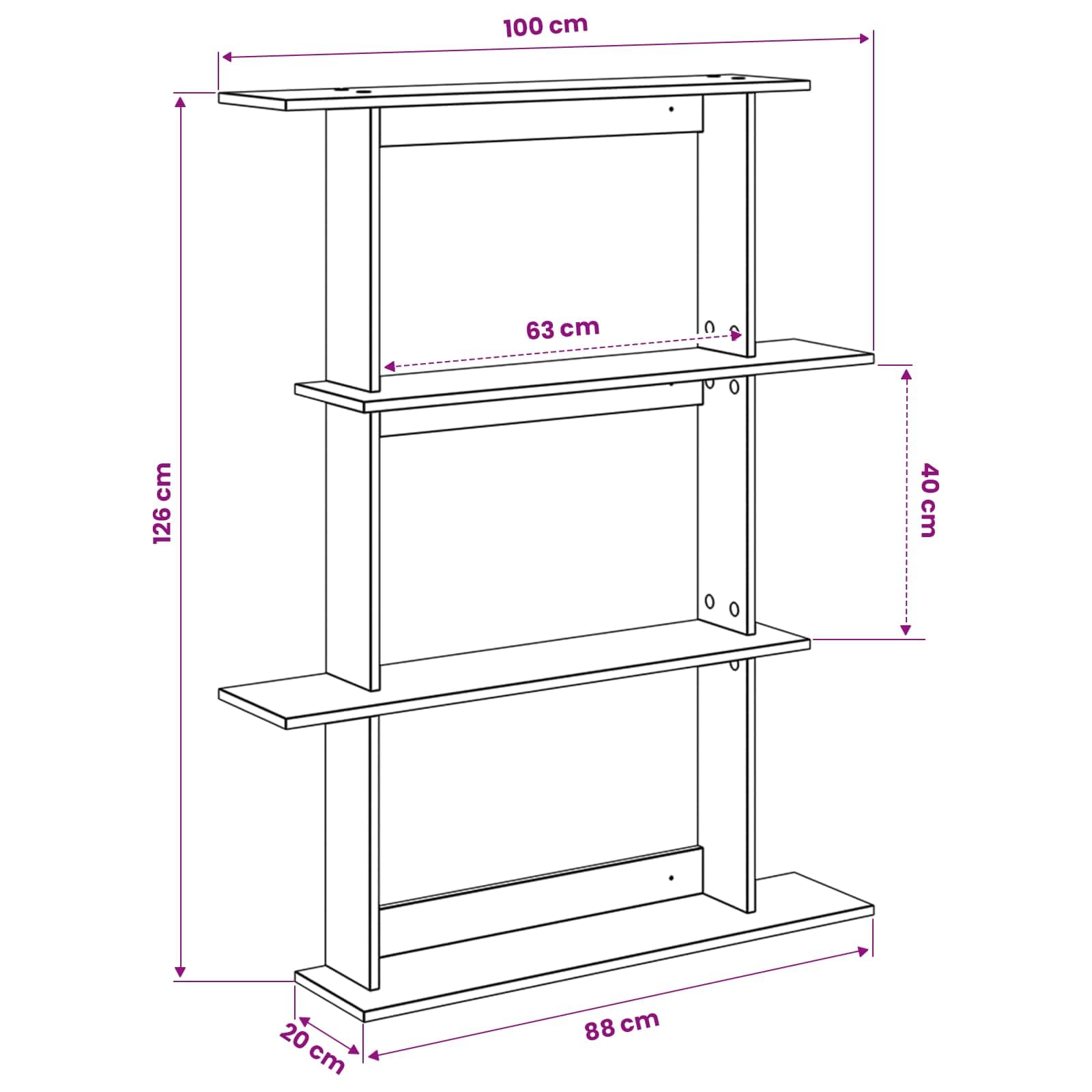 Estantería de pared blanca de madera 100 x 20 x 126 cm, montaje en pared con mucho espacio de almacenamiento, estantería flotante para salón, cocina, cuarto de baño como práctico sistema de