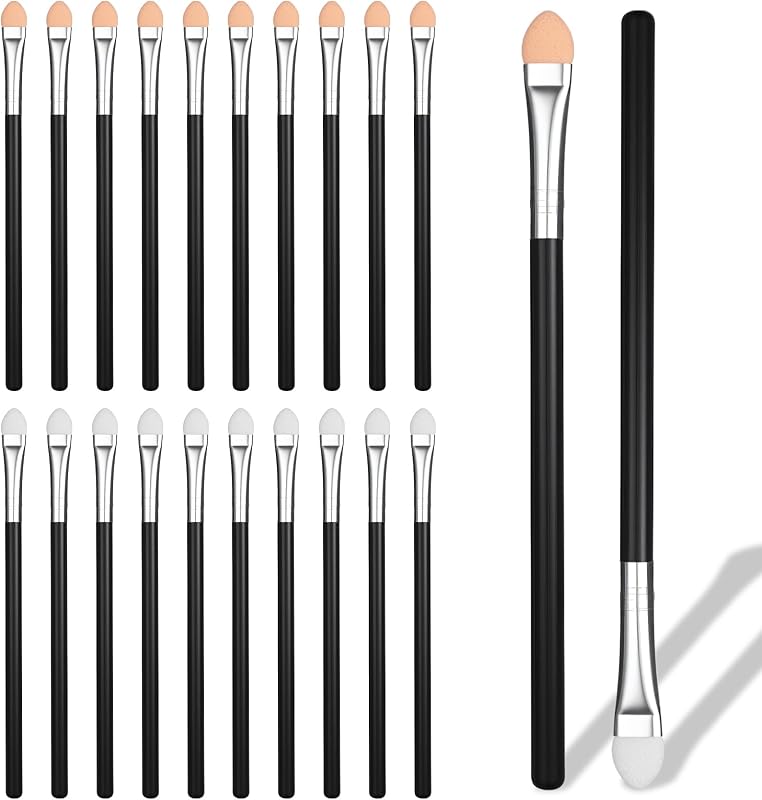 20 Pcs Eye Shadow Applicator Sponge Tip with Long Organic Handle | Double Sided Foam Eyeshadow Sponge Applicator, Washable Reusable, Eye Makeup Brush Set, for Blending & Shading, Black