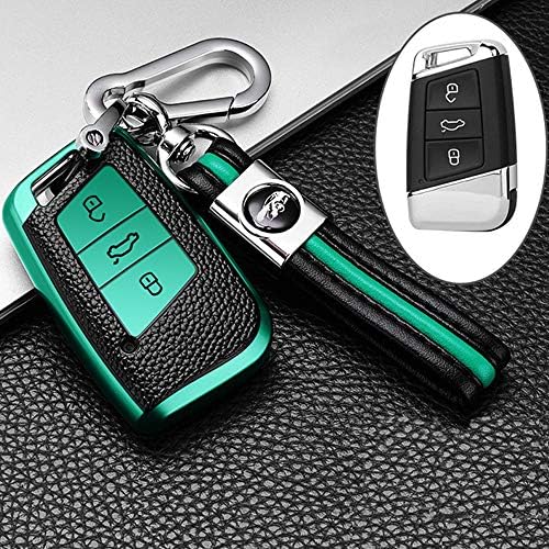 ontto Etui na kluczyki samochodowe pasuje do VW Magotan Passat B8 CC MK2 Jetta Skoda Superb A7 Kodiaq akcesoria pudełko na klucze etui na klucze etui ochronne etui 3 przyciski złoty zielony