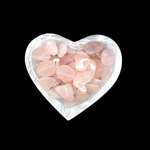 Soul Sticks Cuenco de selenita relleno de 4 pulgadas con piedra semicristal y curativa, cuenco decorativo de selenita pura, carga de cristal de