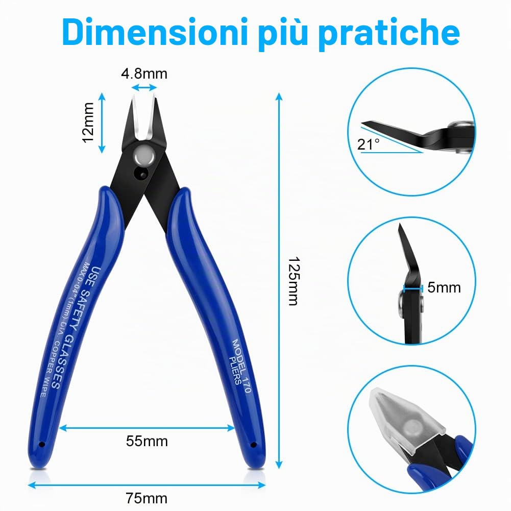 Ainiv Pinza da Taglio Diagonale, 1pz Pinze per Taglierine di Precisione, Pinza elettricista, Spellafili e Tagliafili, Multifunzionale Tronchesi a Filo per Artigianato Creazione Gioielli, Blu