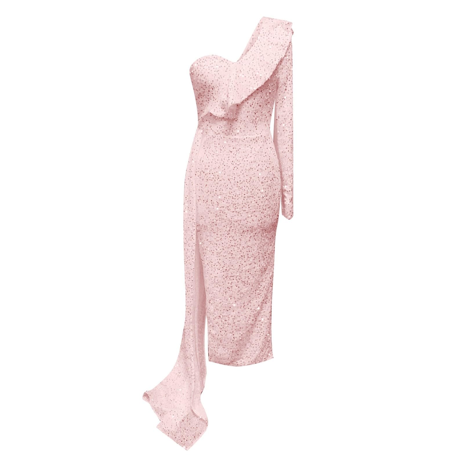 Vestidos Cena Empresa - Vestido Largo con Estampado Metalizado De Color Liso para Mujer con Cola Espectacular, Abertura Sexy Y Elegante Diseño De Nocturna