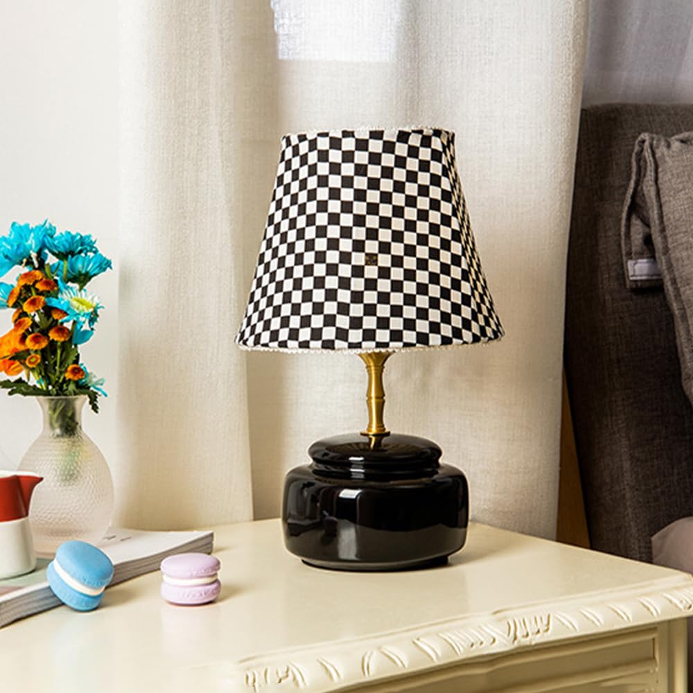 Lampka nocna Czarna ceramiczna lampa stołowa Mała, tkanina Nocna szafka nocna Lampka na biurko Lampka nocna do sypialni Salon Biuro Hotel Restauracja Wystrój Oprawy oświetleniowe