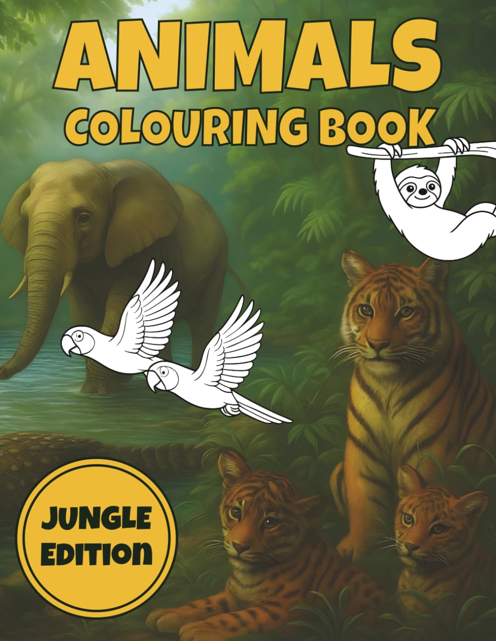 Jungle Animals Colouring Book: 50 Jungle Wildlife Illustrations for Kids (Animal Kingdom Colouring Collection)