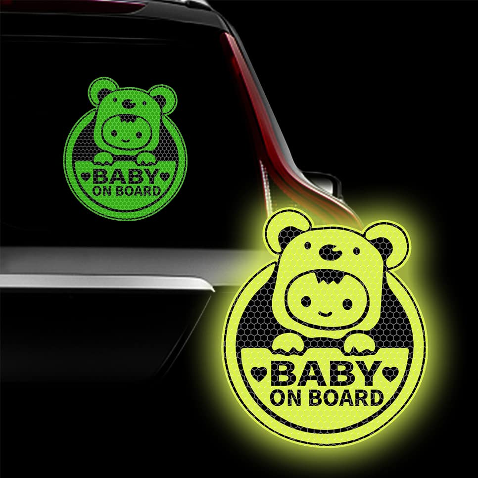 Baby On Board Sticker for Cars, Cute Koala High Intensity Reflective Waterproof Vinyl Car Decal Kids in Car Safety Sign for Car Window Bumper 6"x7" (Sticker-Green)