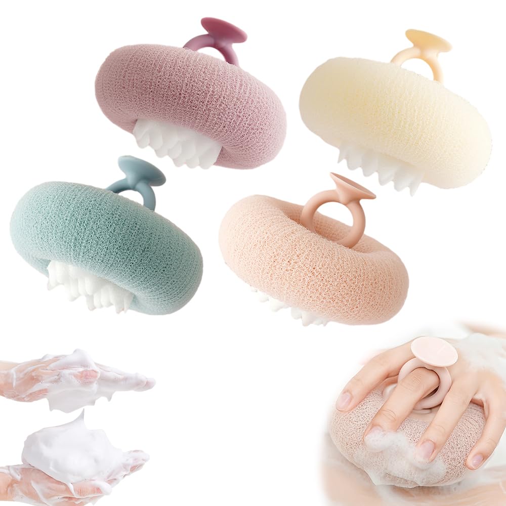 Super Soft Sunflower Suction Cup Bath Ball, 2025 New 2 in 1 Sunflower Exfoliating Body Scrubber, Sponge Mesh Pouf Shower Ball for Women, Men Shower (4