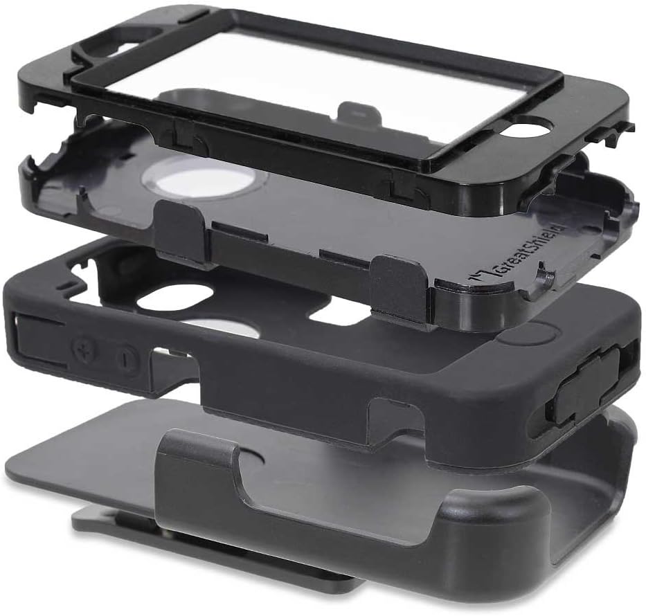 GreatShield DP Series Dual Protection Rugged Shell & Holster Case for iPhone 4 / iPhone 4S AT&T, Verizon, Sprint Version (Black)