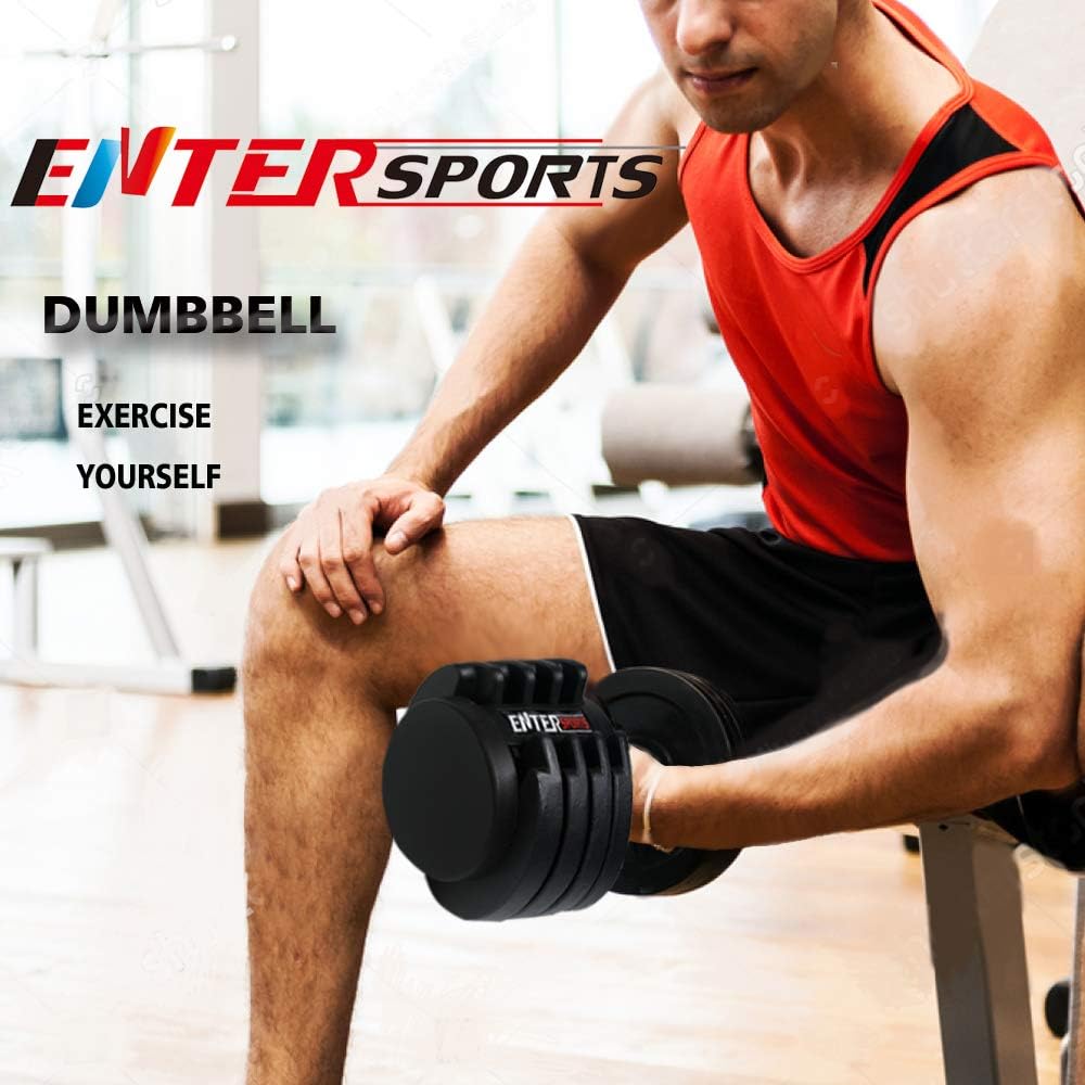 EnterSports Adjustable Dumbbell 55 lb Single Dumbbell for Men Fast Adjust Weight with Dumbbell Workout Exercise Posters Dumbbell for Body Workout Fitness Home, Office, Gym : Sports & Outdoors