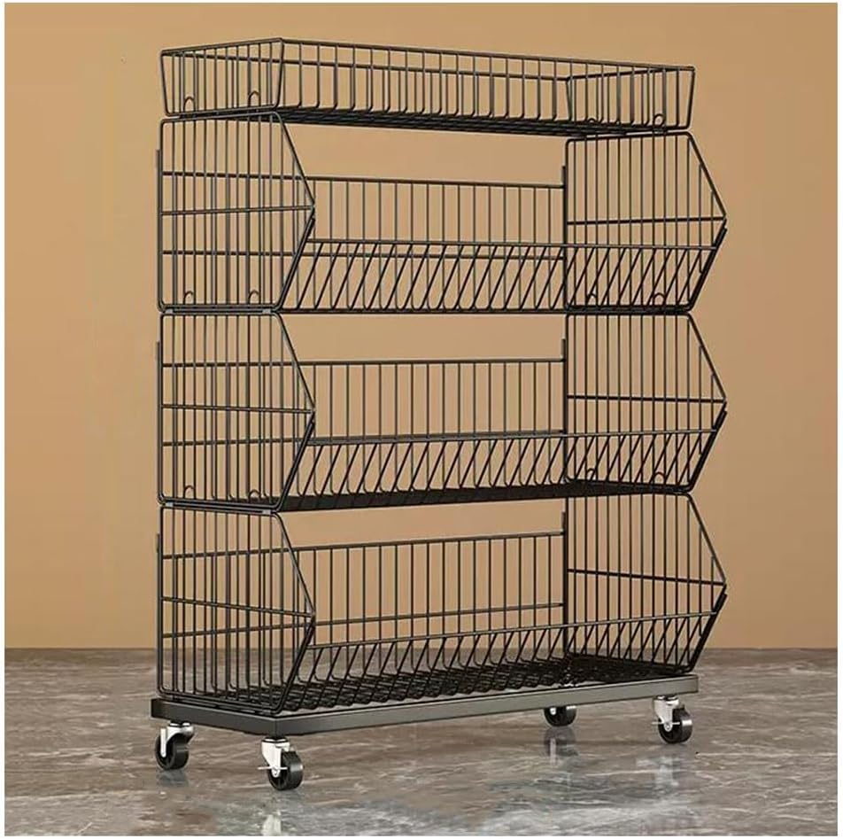 Supermarket Shelves, 4/5-Tier Fruit Basket Stackable Wire Storage Rack for Fruit Vegetable Produce Onion Potato Snack Multiple Purchases Available (Color : Black, Size :