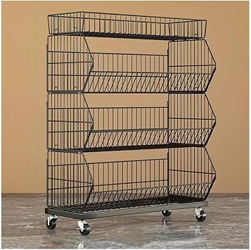 zktoermn Supermarket Shelves, 4/5-Tier Fruit Basket Stackable Wire Storage Rack for Fruit Vegetable Produce Onion Potato Snack Multiple Purchases Available Color Black, Size 60x45x110cm