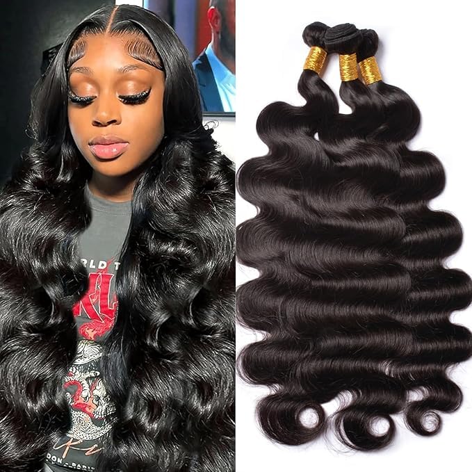 PERISMODA 18 20 22 Inch Body Wave Bundles Human Hair 3 Bundles 100% Unprocessed Brazilian Remy Hair Body Wave Bundles Natural Black Color