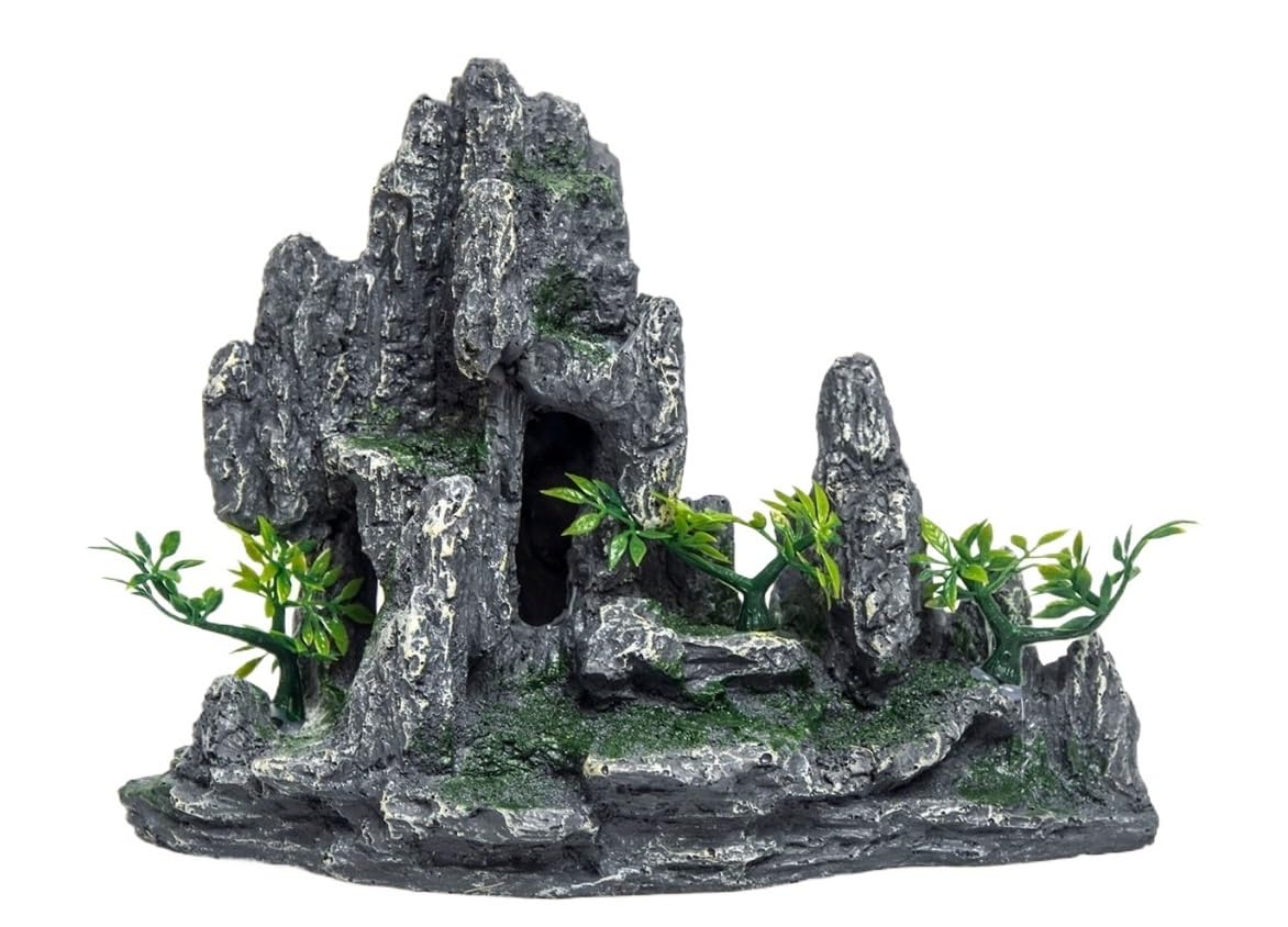 Wyvix 2Pcs Aquarium Caves and Hideouts, Heavy Realistic Fish Tank Rocks, Inert Reptile Hide Cave and Shrimp Hideaway for Corner Decor(24)