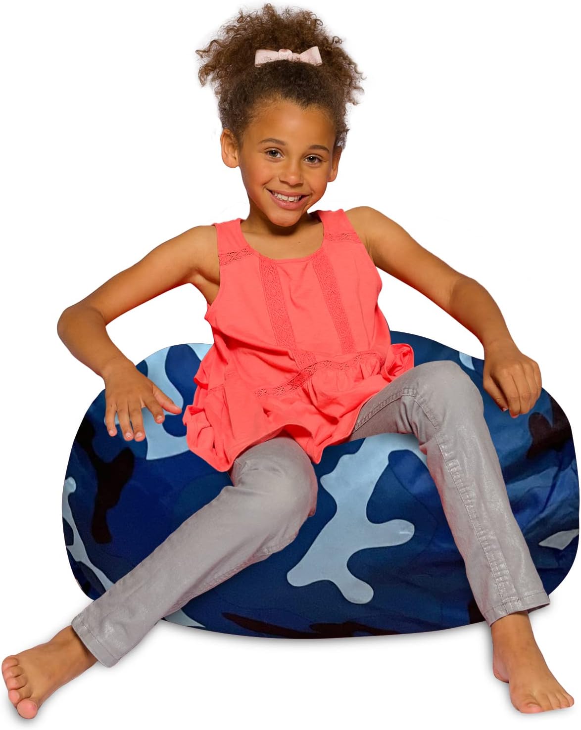 Posh CreationsBean Bag Chair for Kids, Teens, and Adults - Bean Bag Includes Removable and Machine Washable Cover, 27in - Medium, Nylon Camo Blue and Light Blue