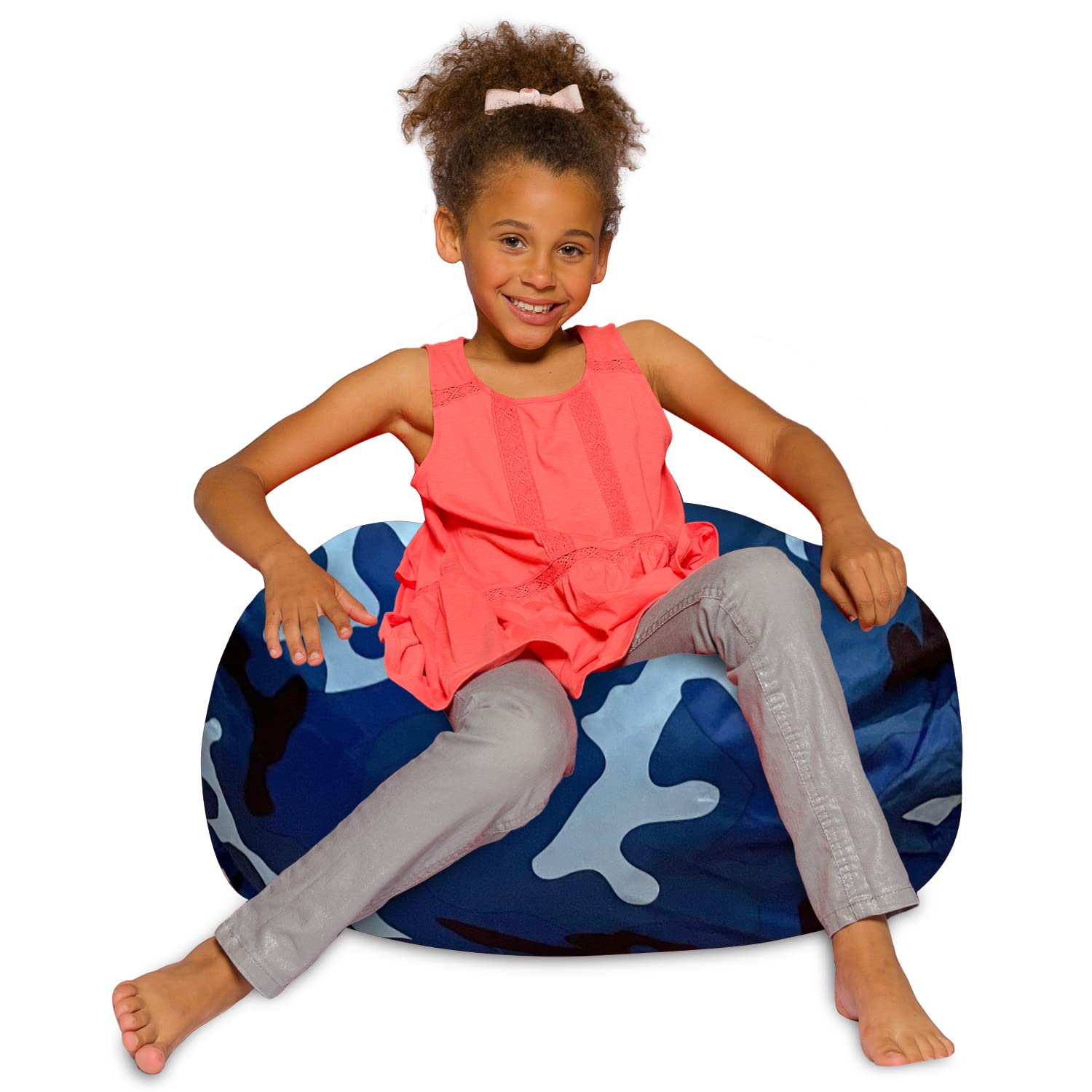 Posh CreationsBean Bag Chair for Kids, Teens, and Adults - Bean Bag Includes Removable and Machine Washable Cover, 27in - Medium, Nylon Camo Blue and Light Blue