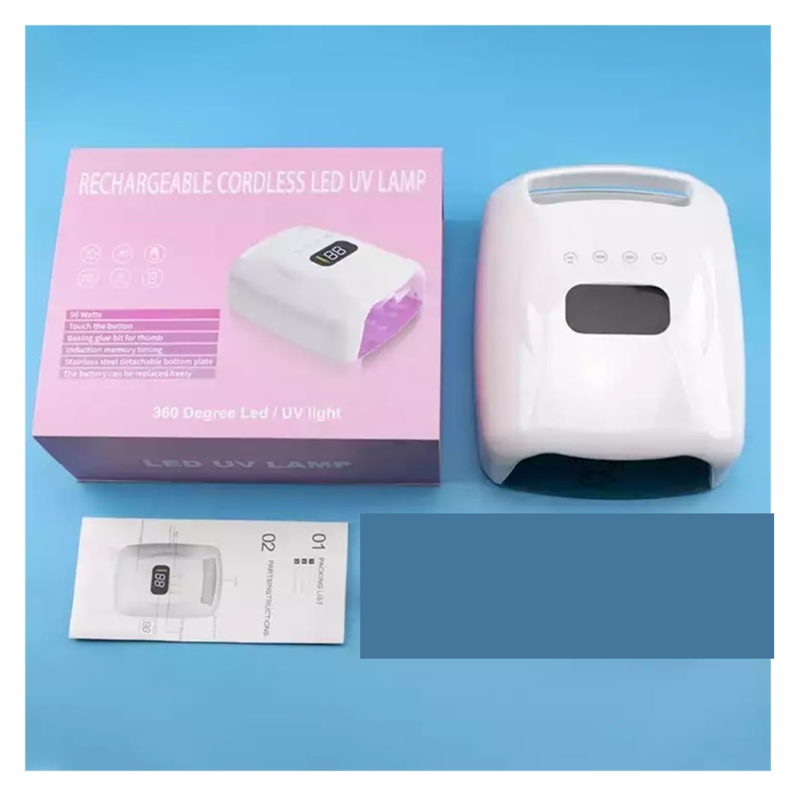 Lampa UV do Paznokci, Lampa LED UV do paznokci Bezprzewodowa lampa LED UV do paznokci Profesjonalny bezprzewodowy akumulator Suszarka do paznokci Maszyna do manicure 96 W Lampa do przenośnego utwardza
