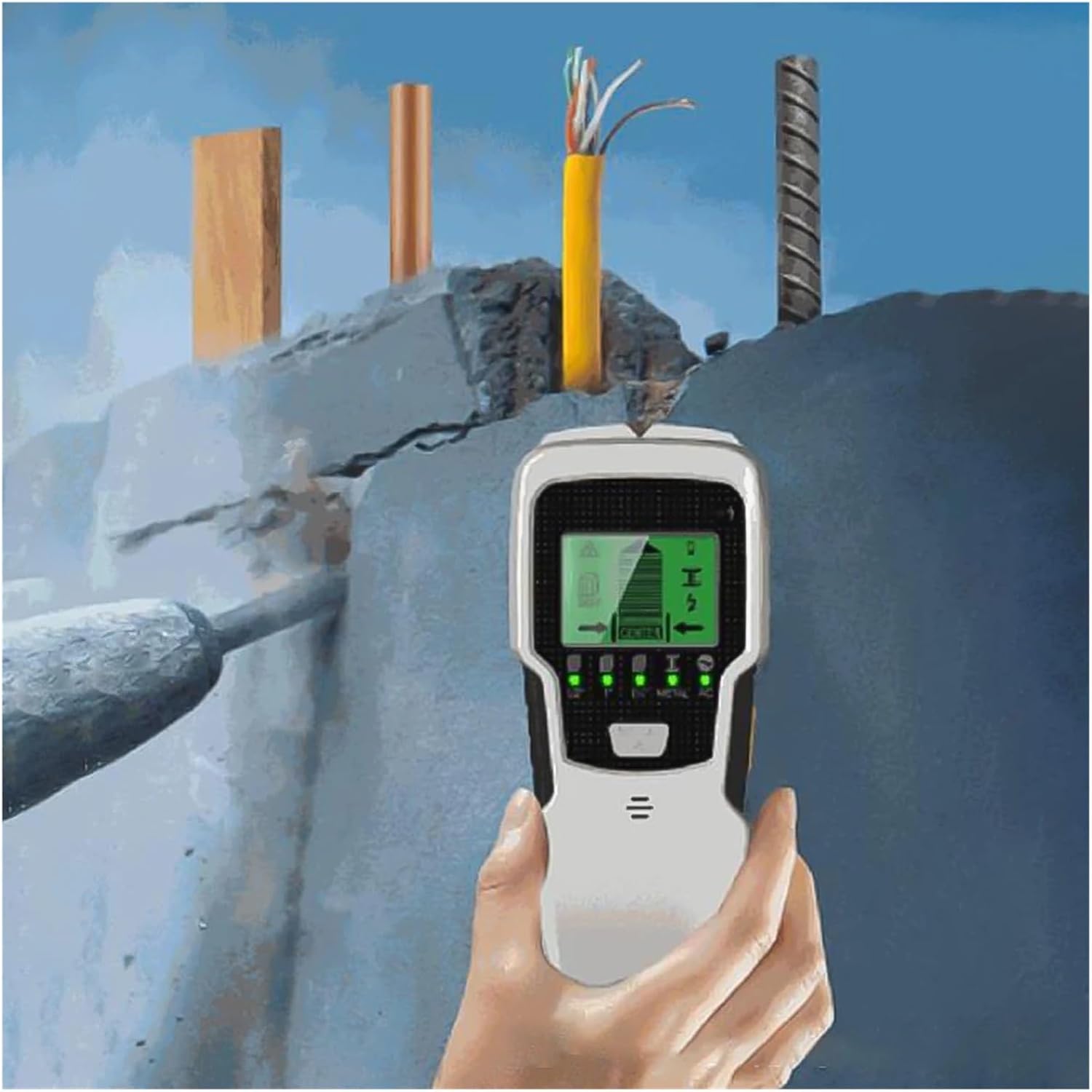 Stud Finder, Stud Finder Wall Scanner 5 in 1 Wall Scanner Backlit LCD Electronic Stud Detector Stud Finder Wall Scanner Metal AC Live Wires Detection